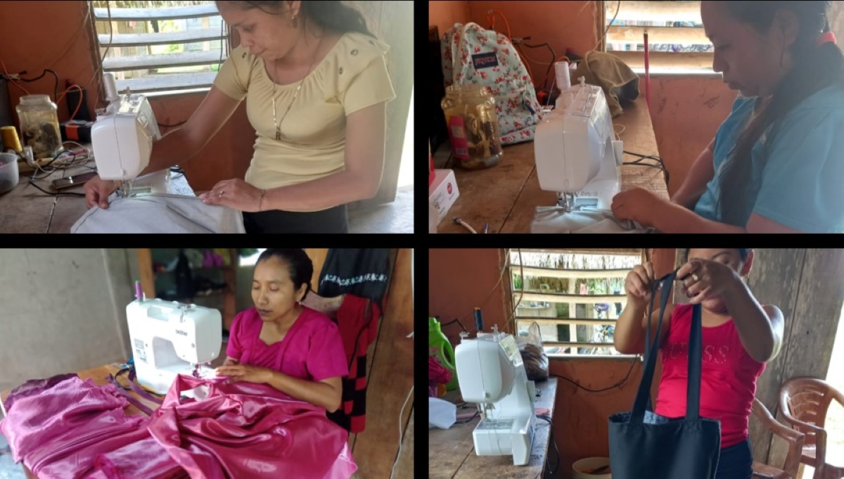 Hibiscus Mayan Arts and Crafts Co-operative in Santa Cruz, Toledo, making good with sewing machines received in September